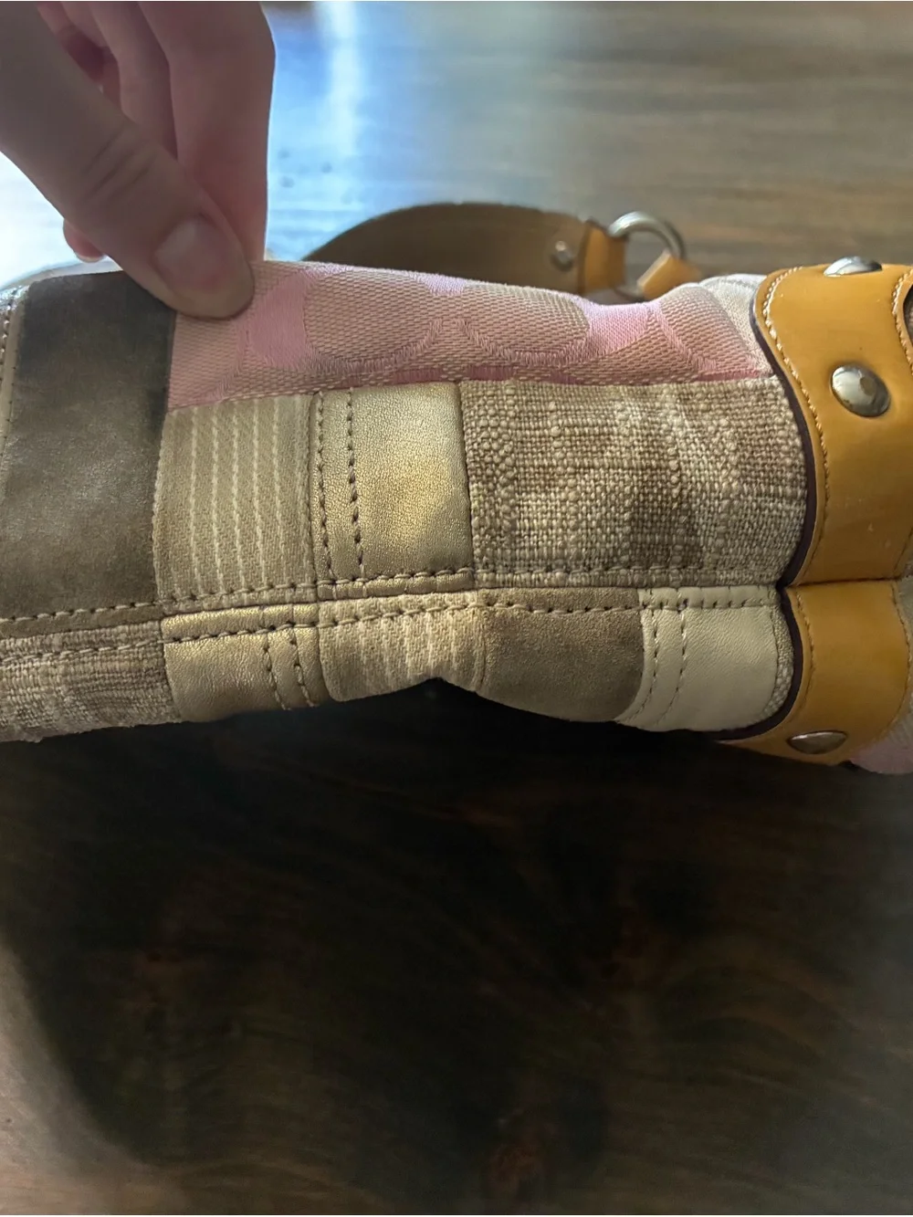 Coach Patchwork Shoulder Bag in Pink and Tan